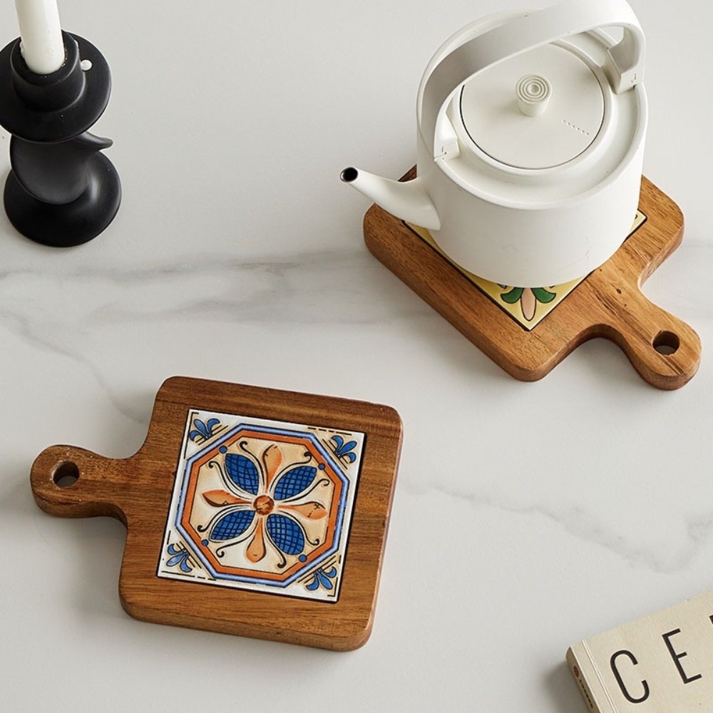 和風耐熱無垢材コースターレトロスクエアウッドセラミックタイル - Ceramic Tile Blank のレビューと価格